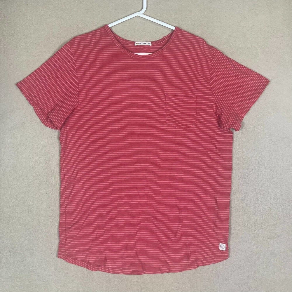 Marine Layer Shirt Adult Medium/Large Red/White Striped Saddle Pocket Mens